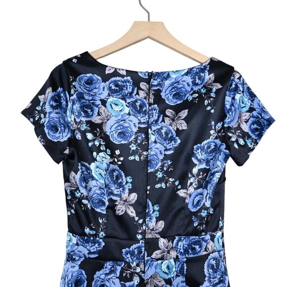 Pinup Girl Clothing by Laura Byrnes Blue Rose Satin Dress Womens M - Picture 4 of 9